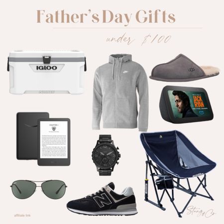 Father’s Day gift ideas under $100 include an Igloo cooler, zip up Nike sweatshirt, Kindle, Ugg slippers, an Echo show, Ray Ban sunglasses, a Fossil watch, GCI camping chair, and New Balance sneakers.

Gifts for dad, gifs under 100, Father’s Day gift idea, Father’s Day gift guide, gifts for hims

#LTKmens #LTKfindsunder50 #LTKGiftGuide