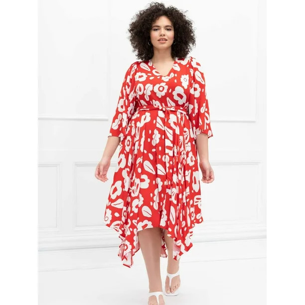 ELOQUII Elements Women's Plus Size Stencil Print Maxi Dress with Kimono Sleeves | Walmart (US)