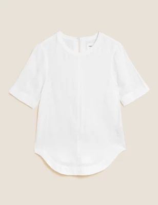 Pure Linen Round Neck Short Sleeve Boxy Top | Marks & Spencer (UK)
