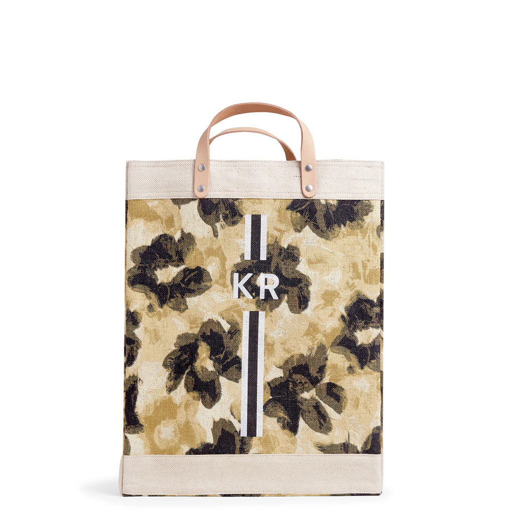 Market Bag in Khaki Bloom by Liesel Plambeck with Monogram | Apolis