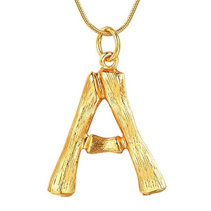 FOCALOOK DIY 26 Letter Charm Bamboo Pendants Women Gold/Platinum Plated Snake Chain Initial Necklace | Amazon (US)