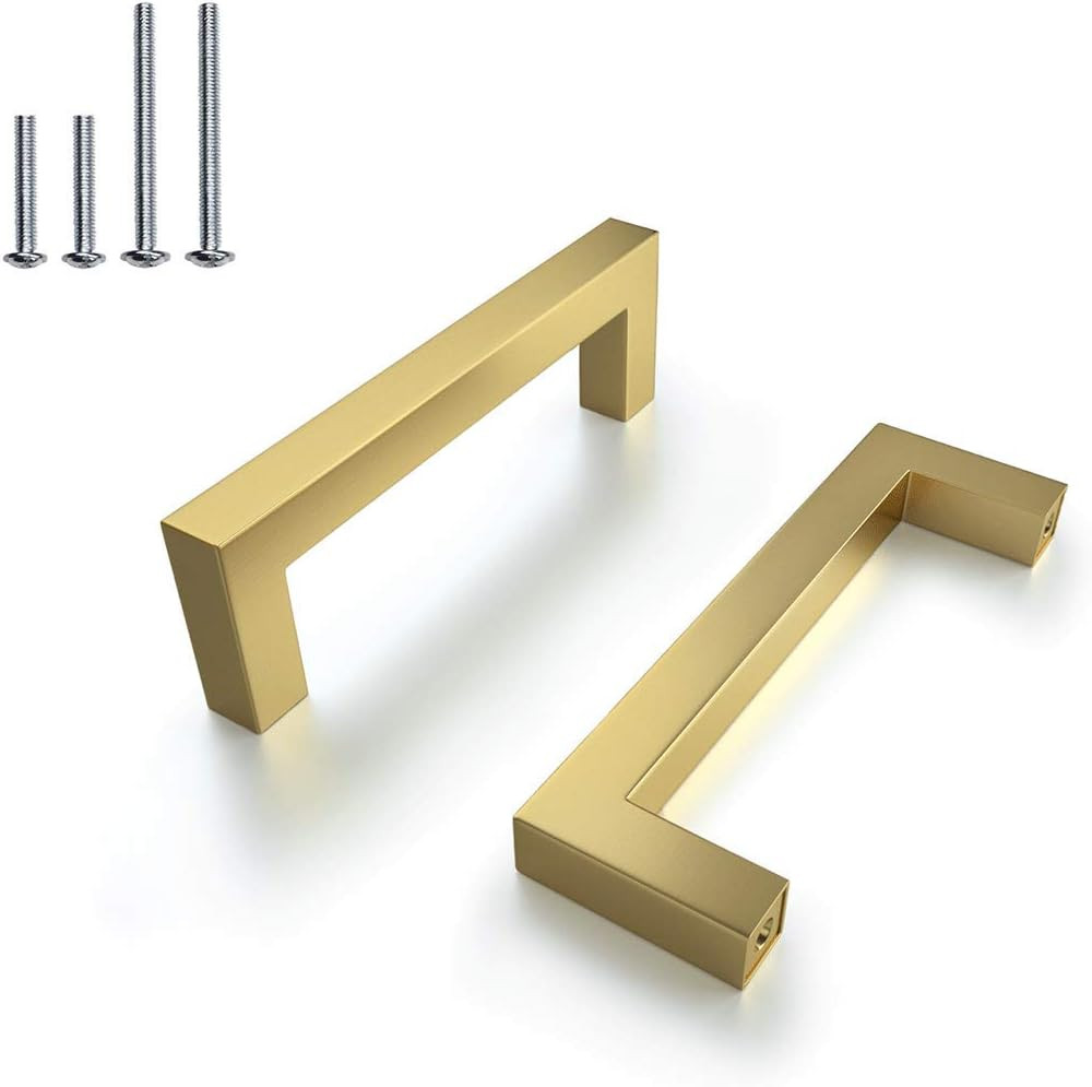 Gold Color Classical Square Kitchen Cabinet Handles Pull Center to Center 102mm(4in), Total Lengt... | Amazon (US)