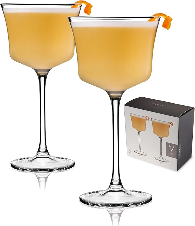 Viski Raye, Whiskey Sour, Stemmed Glasses, Crystal Cocktail Glassware 7.5oz Set of 2, Set of 1, C... | Amazon (US)