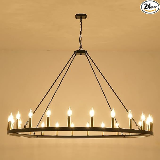 Sdorens 24-Lights 54" Extra Large Wagon Wheel Chandelier Farmhouse, Black and Gold Chandelier for... | Amazon (US)