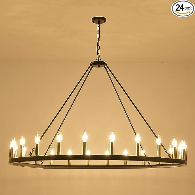 Sdorens 24-Lights 54" Extra Large Wagon Wheel Chandelier Farmhouse, Black and Gold Chandelier for... | Amazon (US)