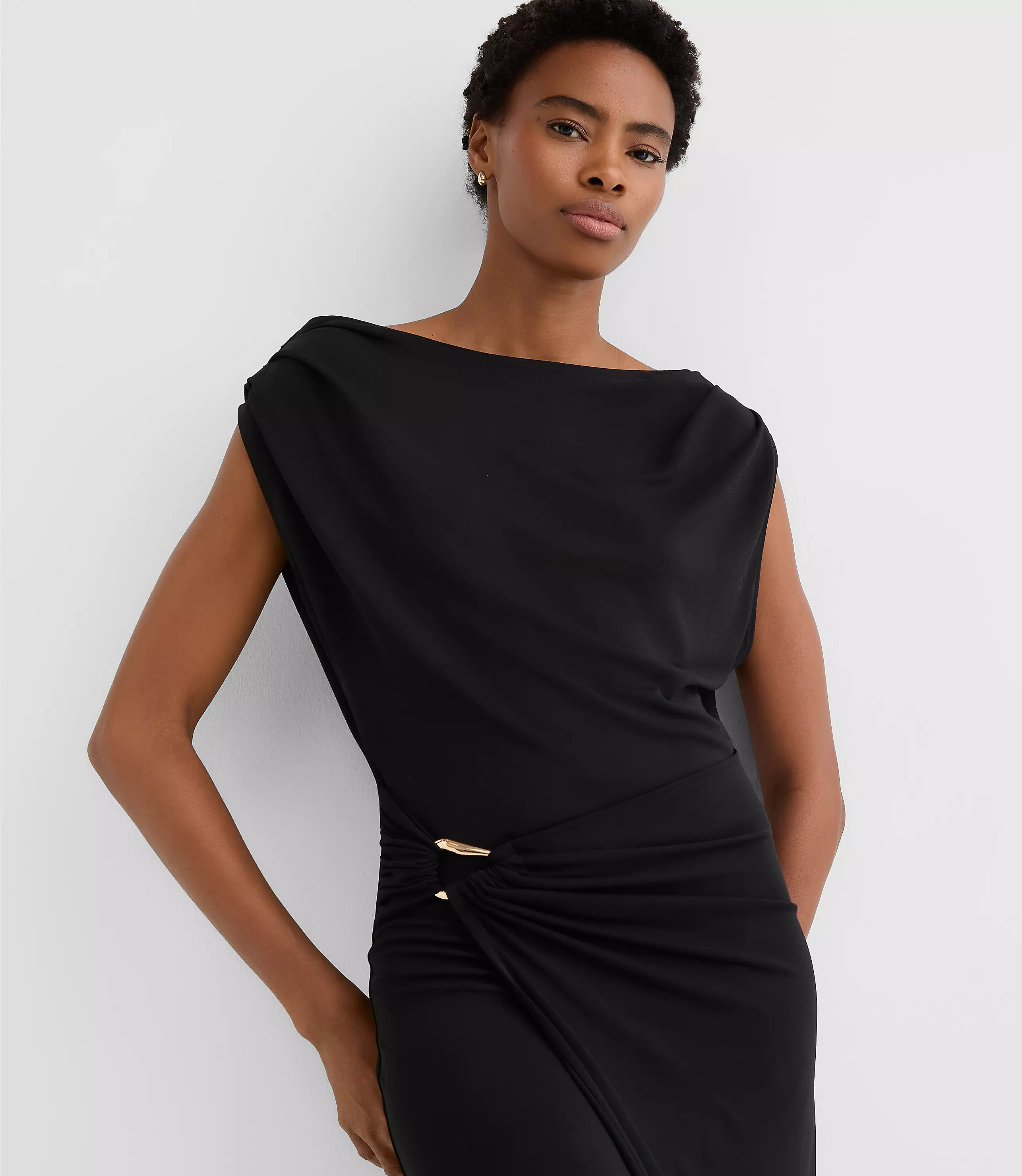 Metallic Ring Wrap Midi Dress | LOFT