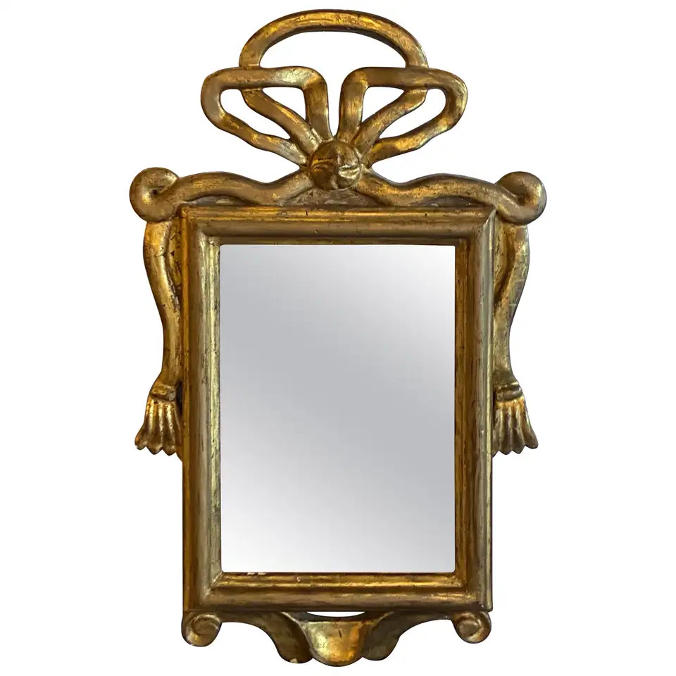 Vintage Gold Wood Gilt Wall Mirror Ribbon Tassel Bow | 1stDibs