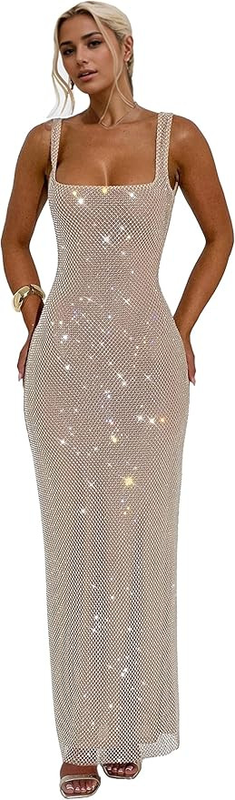 Figdaw Glitter Mesh Bodycon Dress for Women 2025 Birthday,Bachelorette Party | Amazon (US)