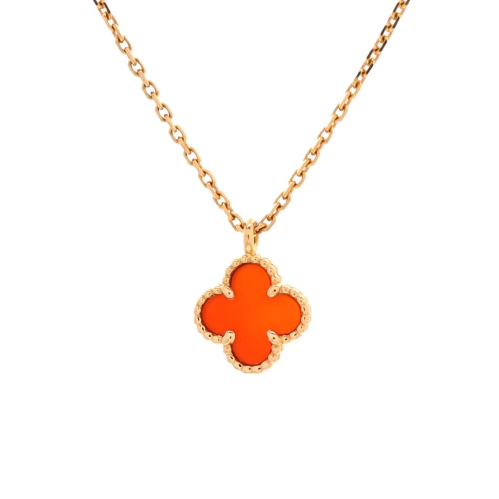 Sweet Alhambra Pendant Necklace 18K Rose Gold and Carnelian | Rebag