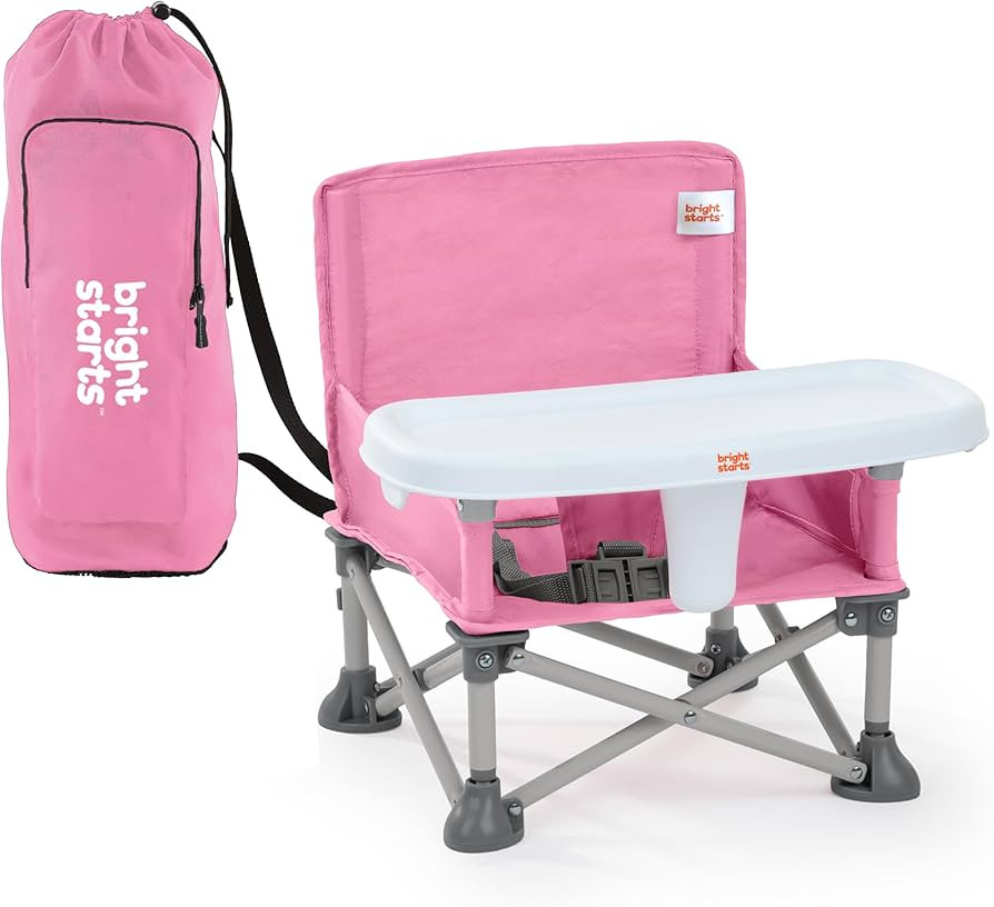 Bright Starts Pop 'N Sit Portable Booster, Indoor/Outdoor Use, Floor Seat with Feeding Tray, Pink... | Amazon (US)
