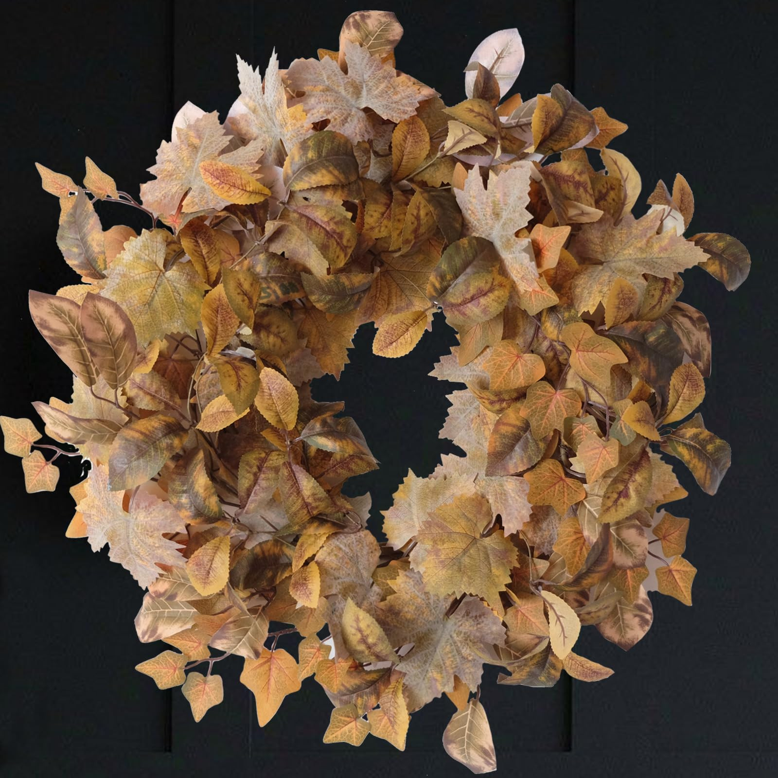 Fall Maple Leaves Wreath for Front Door, Autumn Natural Looking Sunset Yellow Maple Wreath for Indoor Outdoor, Rustic Farmhouse Fall Thanksgiving Door Decor | Amazon (US)