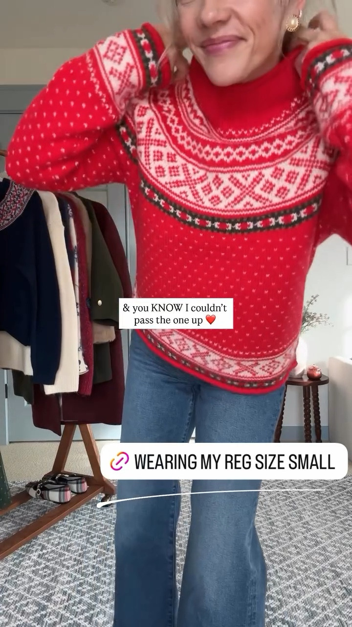 Wearing my regular size small in the fair is red holiday sweater, trouser jeans regular size in petite length, ankle boots are true to size and very comfortable 
xo, Claire 

#LTKPetite #LTKSeasonal #LTKHoliday