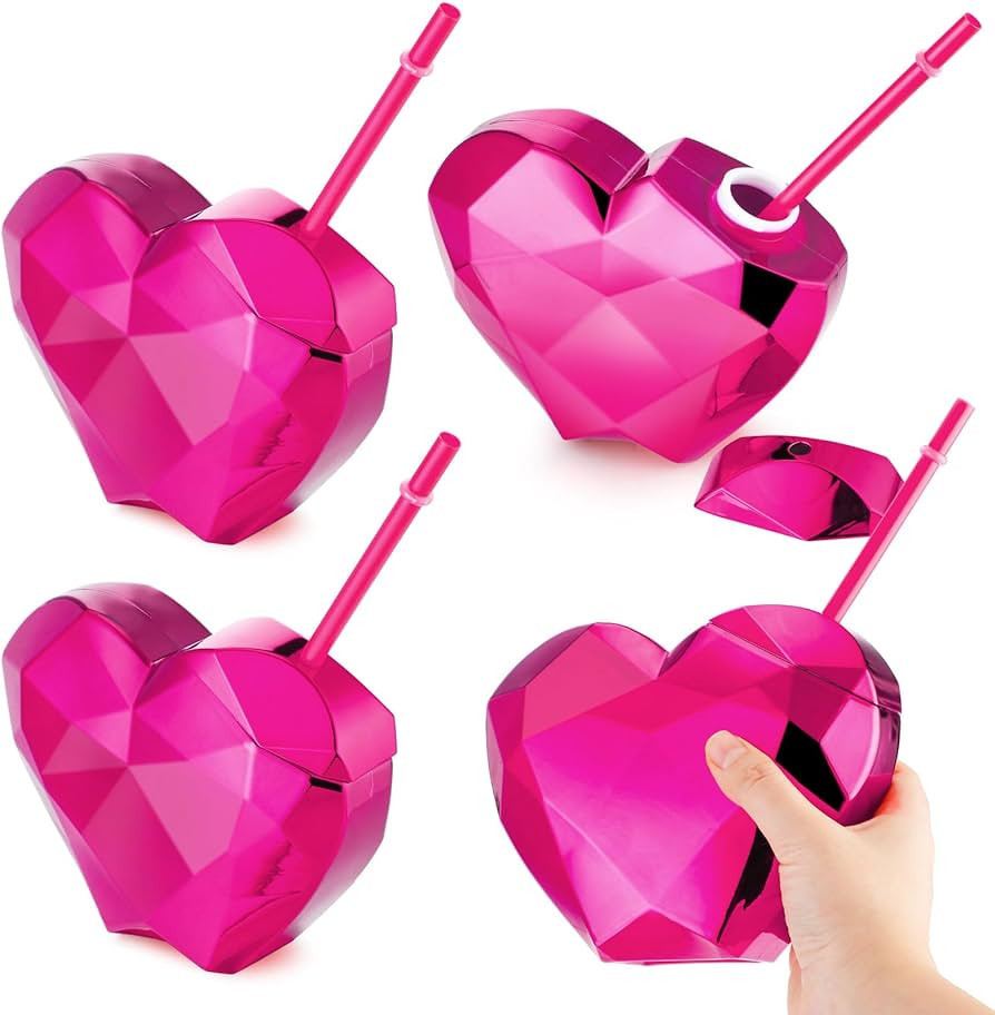 Domensi 4 Pack Heart Shaped Cup with Lid and Straw 23 oz Disco Cups Drinking Cocktail Cups Plasti... | Amazon (US)