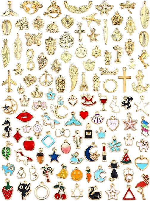 JIALEEY 110Pcs Assorted Gold Plated Enamel Pendants Charms for Jewelry Making Necklace Bracelet C... | Amazon (US)