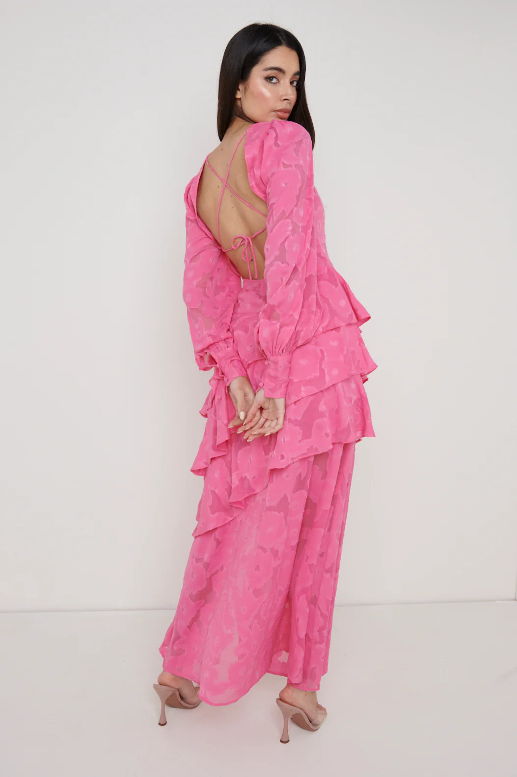 Lois Cross Back Jaquard Maxi Dress - Fuchsia | Pretty Lavish (UK)