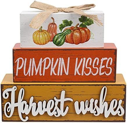 NEEDOMO Fall Decorations for Home, Large Size 3-layered Wooden Pumpkin Sign with Harvest Wishes F... | Amazon (US)