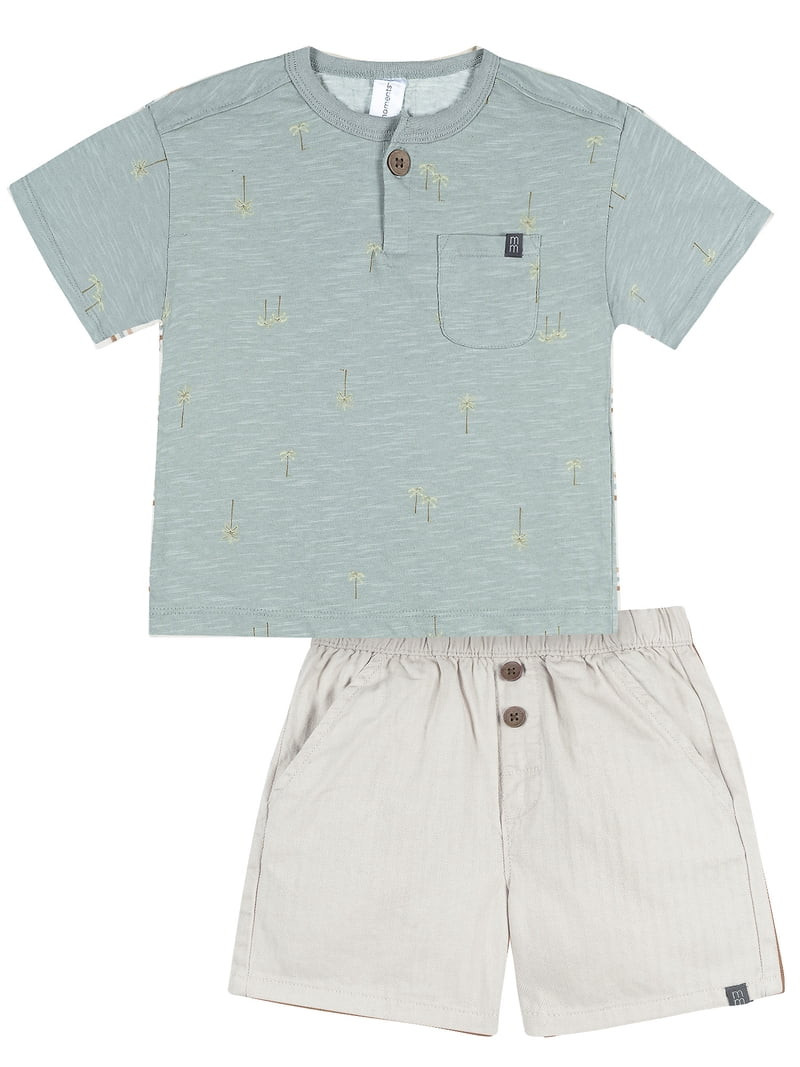 Modern Moments by Gerber Toddler Boy Henley Tee and Short Outfit Set, 2-Piece, Sizes 12 Months - ... | Walmart (US)