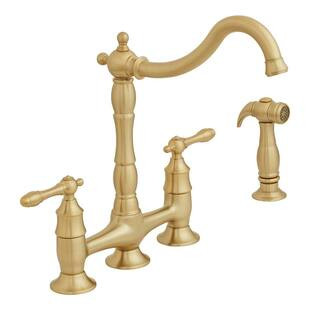 Glacier Bay Lyndhurst 2-Handle Bridge Kitchen Faucet with Side Sprayer in Matte Gold HD852N-05544... | The Home Depot