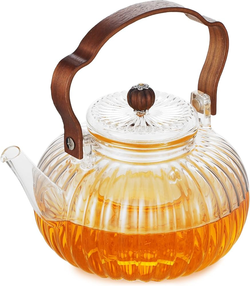 40OZ/1200ML Glass Pumpkin Teapot with Removable Infuser & Lid, Stovetop & Microwave Safe Clear Bo... | Amazon (US)