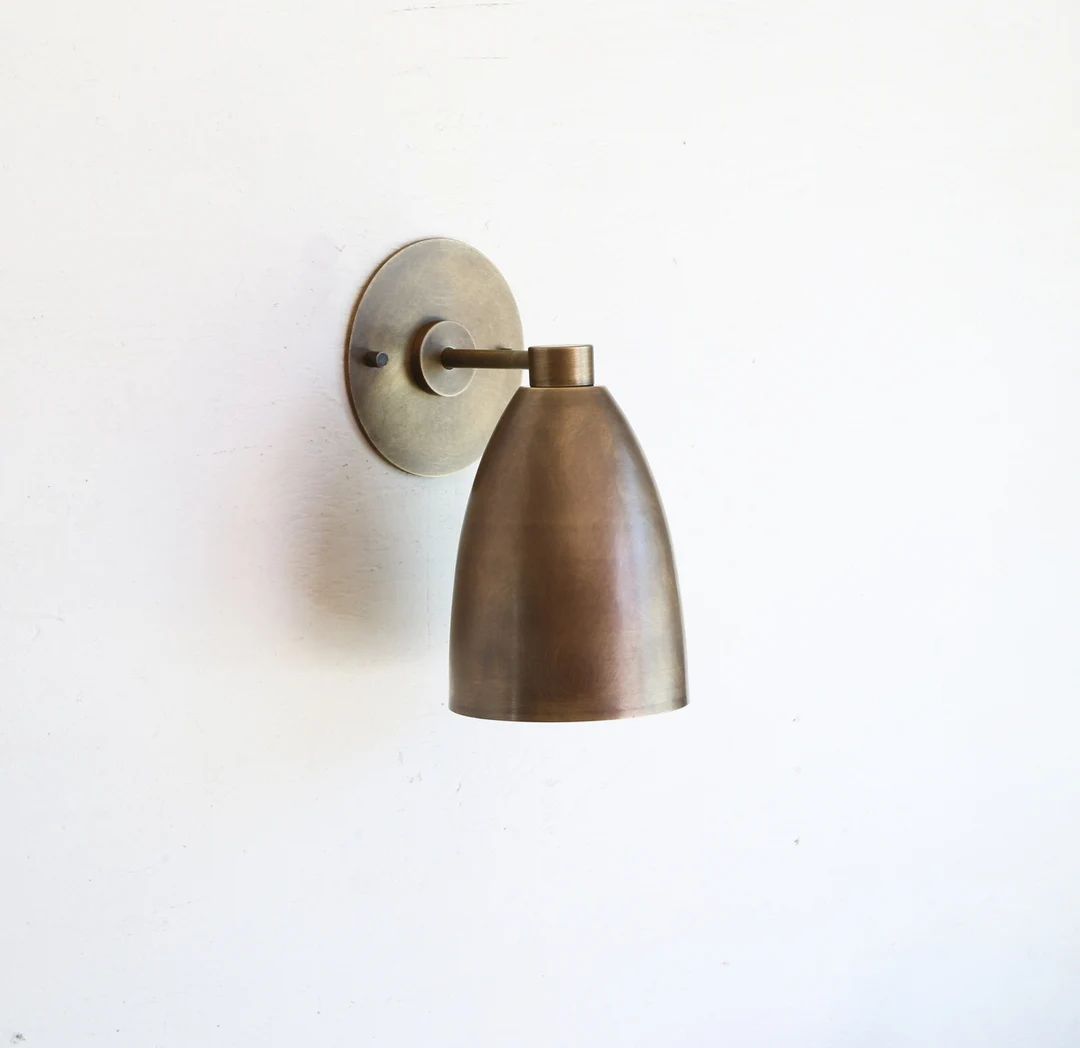 Aged  Brass Wall Sconce  light with brass deep cone shade, Aged Brass Wall Sconce  light | Etsy (US)