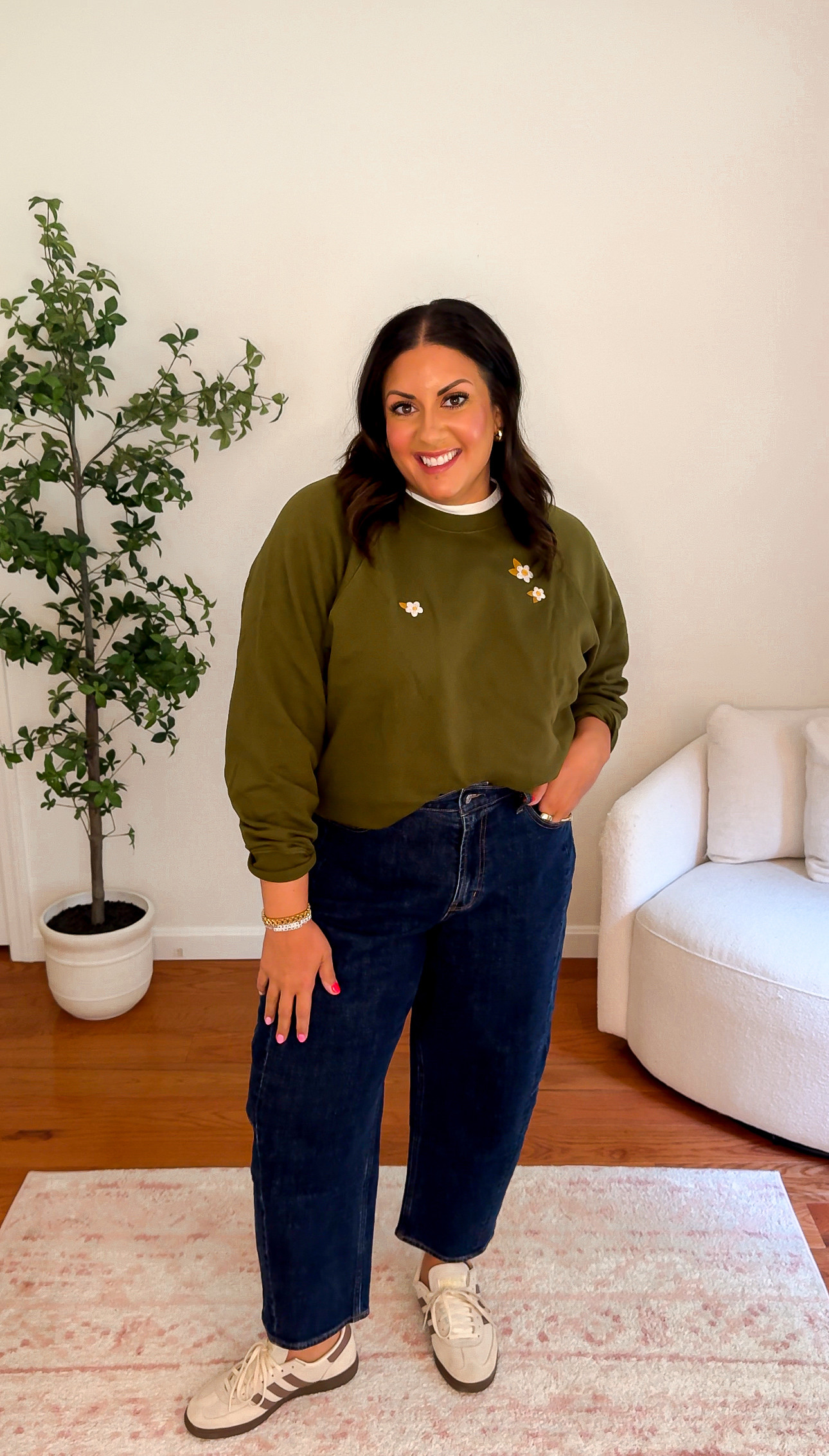 Wearing a L in this white tee and embroidered sweatshirt from Old Navy! A size 16 in the barrel jeans but am exchanging for a 14!

Barrel jeans outfit, midsize outfit inspo, summer to fall transition outfit, fall outfit, fall fashion, fall style, affordable fashion  

 #LTKMidsize #LTKFindsUnder50 #LTKStyleTip