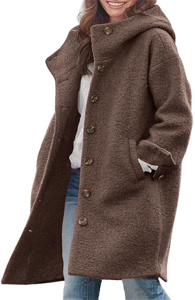 chouyatou Women's Winter Single Breasted Long Wool Coat with Hood Casual Wool Blend Trench Coat J... | Amazon (US)