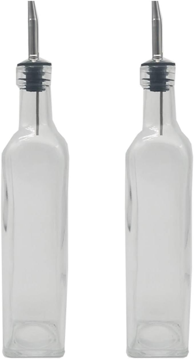 Oil Vinegar Cruet, Square Tall Glass Bottle with Stainless Steel Spout, Set of 2 – 16 oz. | Amazon (US)