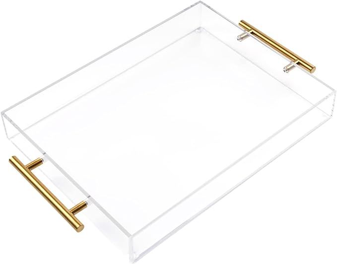 11"x14" Clear Acrylic Serving Tray with Golden Handles, Huge Capacity Sturdy Acrylic Tray for Cof... | Amazon (US)