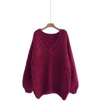 Hand Knit Cotton Blend Oversize Sweater - Wine Burgundy Slouchy V-Neck | Etsy (US)