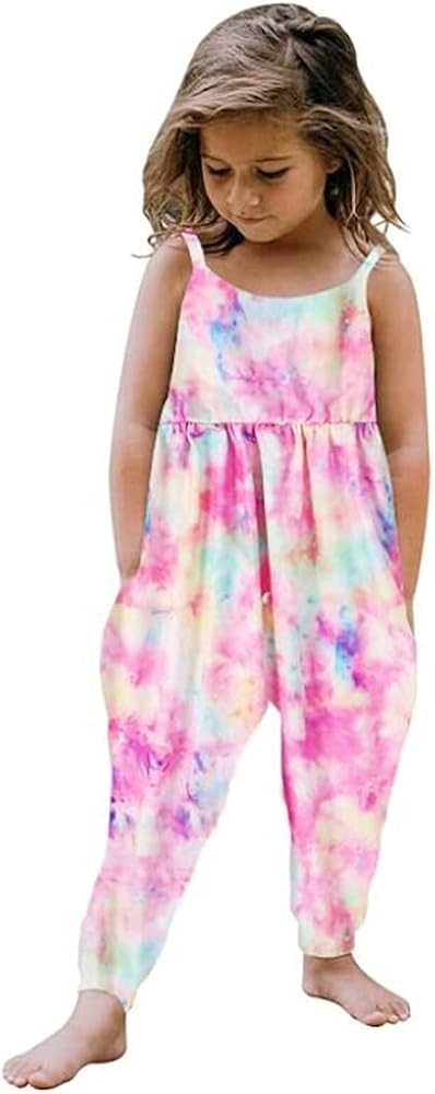 Toddler Baby Girl Jumpsuit One Piece Dinosaur Sleeveless Strap Romper Harem Pant with Pockets Sum... | Amazon (US)