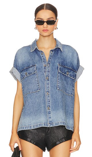 Cut Off Denim Shirt in Blue Rapture | Revolve Clothing (Global)