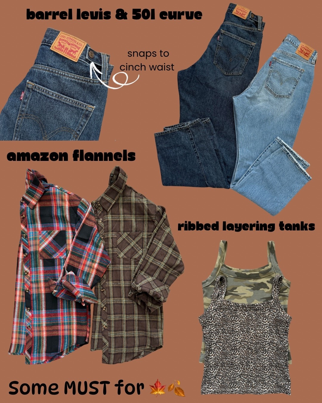 I just grabbed these two pair of Levi’s and love the fit of them both! The barrel ones have the snaps to cinch you in at the waist. The curve are perfect for us curvy girlies. These flannels are so good and I love the colors. They also come in more colors. These ribbed tanks are so good to layer and adorable under these flannels. 
Levi’s - I sized up one in both 
Flannels - M
Ribbed tanks - M 


#LTKStyleTip #LTKFindsUnder100 #LTKOver40