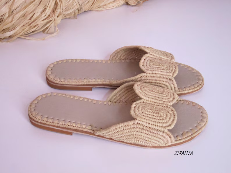 Moroccan Handmade Shoes Made of Natural Raffia and Soles Real | Etsy | Etsy (US)
