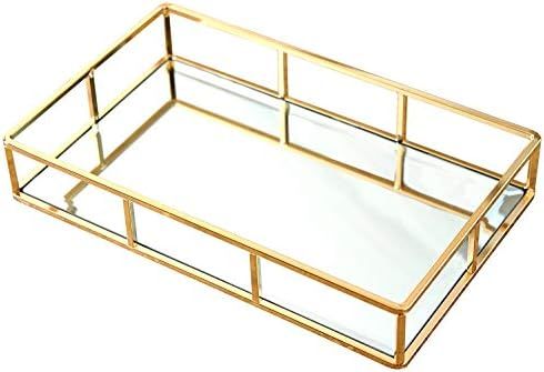 PuTwo Tray Mirror, Gold Mirror Tray Perfume Tray Mirror Vanity Tray Dresser Tray Ornate Tray Metal D | Amazon (US)