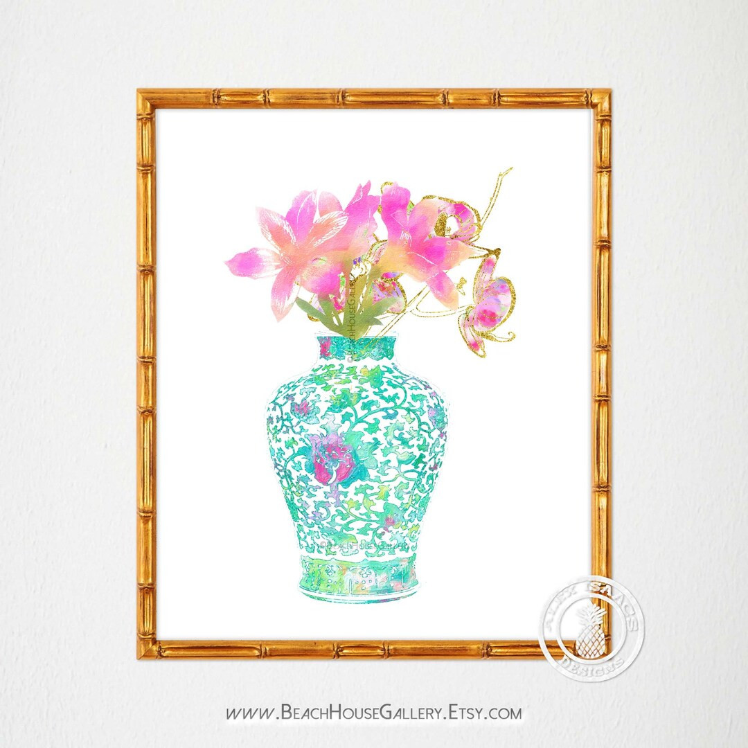 Hot Pink and Turquoise Ginger Jar Print, Grandmillennial Decor, Palm Beach Chic Art, Preppy Aesth... | Etsy (US)