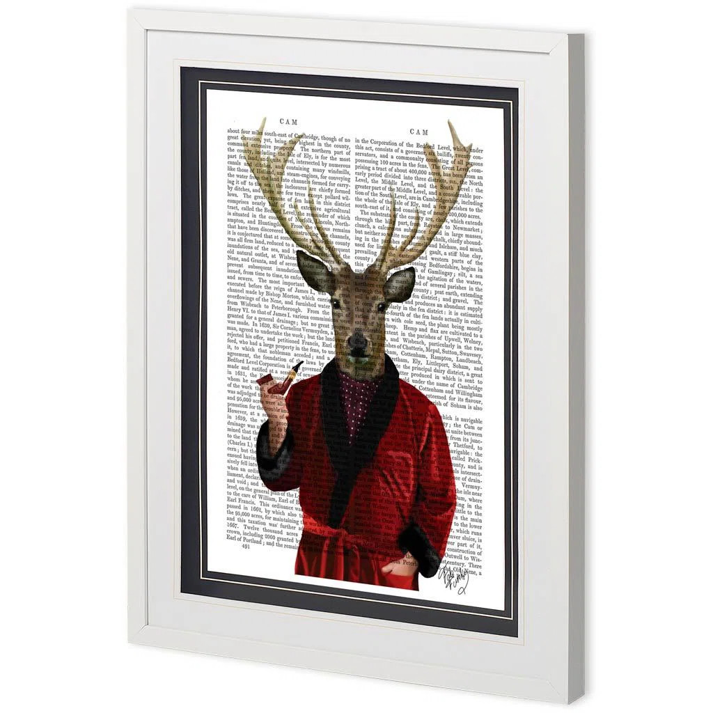 Custom Deer in Smoking Jacket by Fab Funky a Framed Art Print Matted under Glass | Wayfair North America