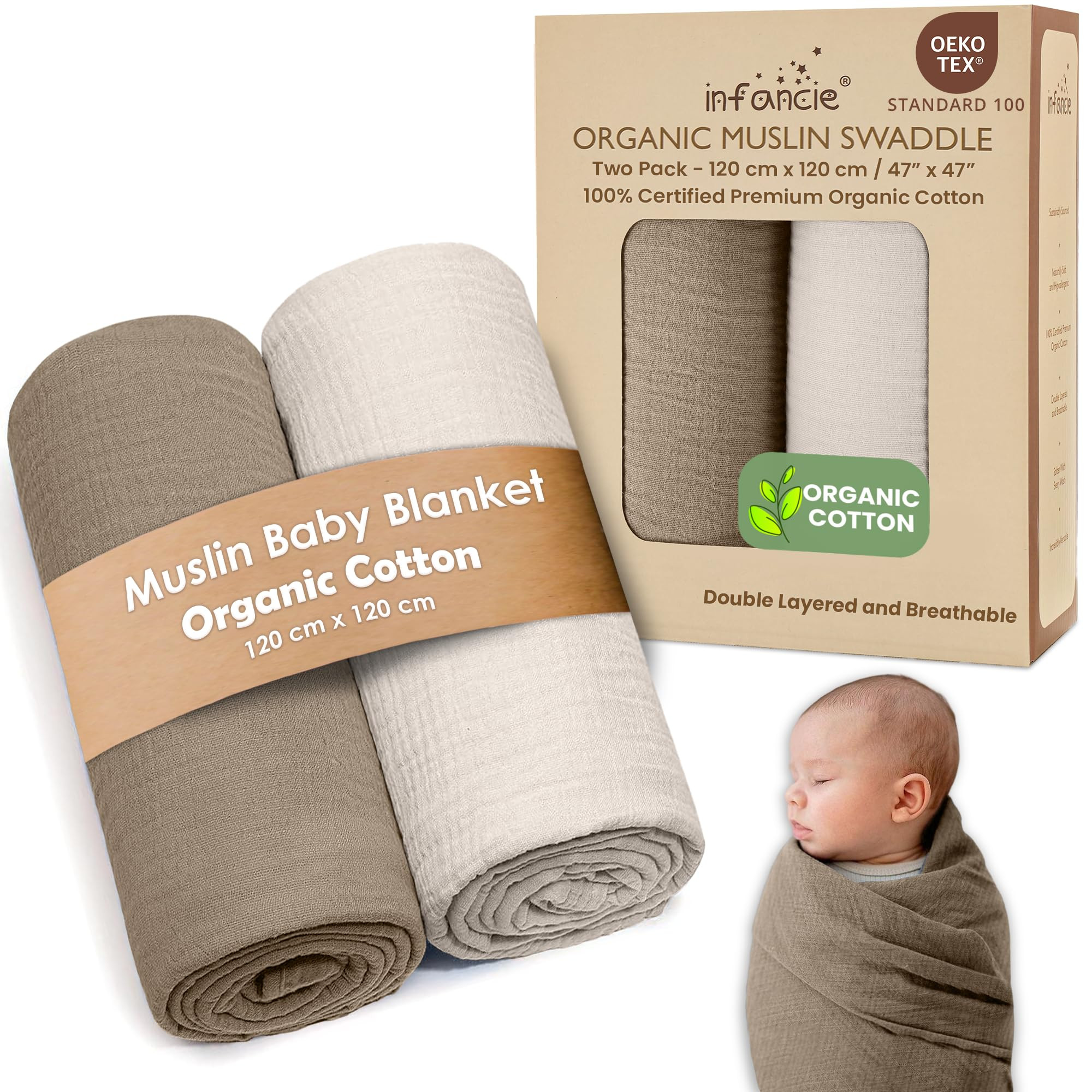 Organic Cotton Muslin Baby Blanket - 47x47 Inch Breathable Swaddle, Hypoallergenic Double-Layer, ... | Amazon (US)