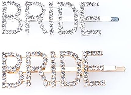 Sowaka BRIDE Hair Pin 2 Pcs Gold Silver Metal Vintage Hair Clip with Rhinestone Letter Hair Accessor | Amazon (US)