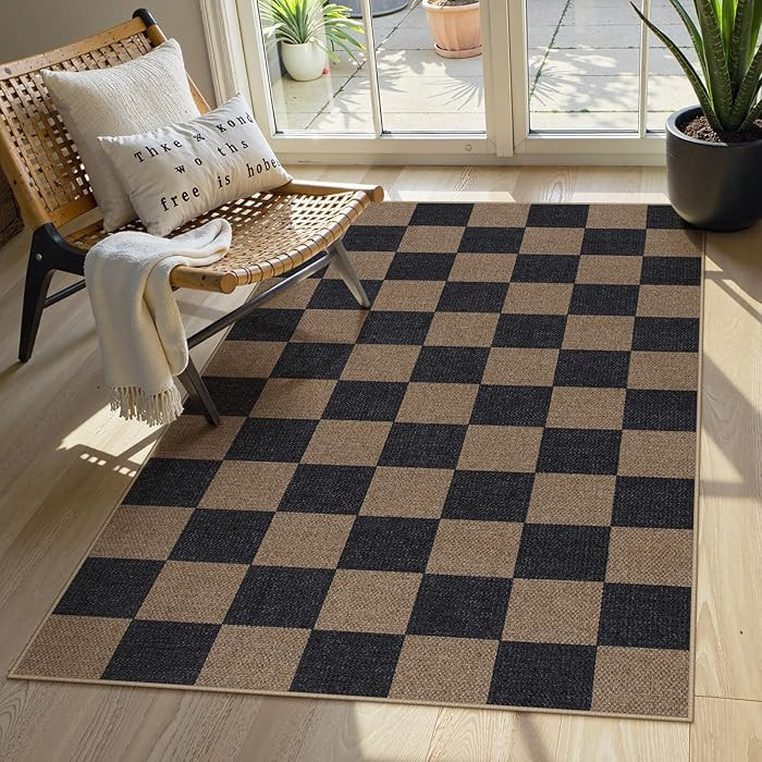 Lahome Checkered Easy Jute 3x5 Rug, Washable Rugs for Living Room Entryway Farmhouse Non Slip Bla... | Amazon (US)