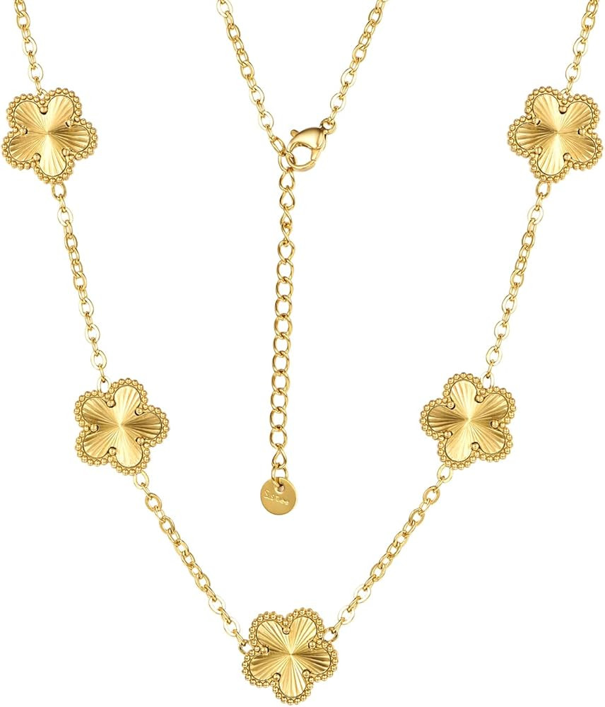 Clover Necklace for Women 18K Gold Plated Stainless Steel Four Leaf Clover Necklace Lucky Simple ... | Amazon (US)
