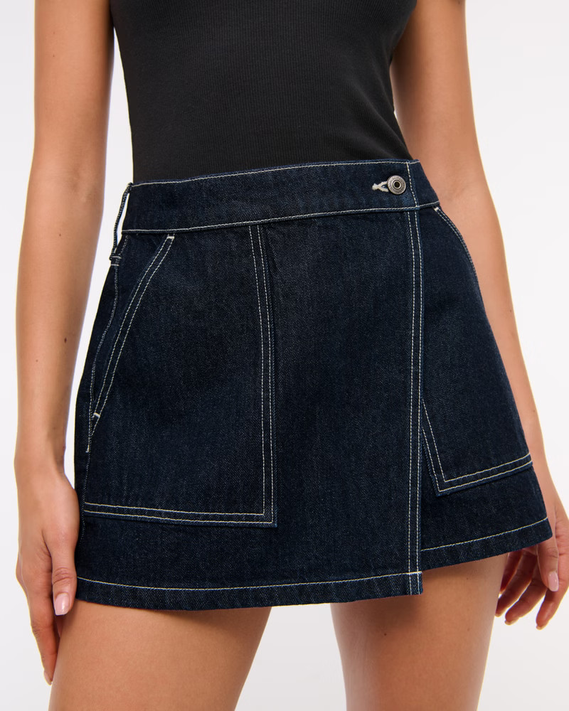 Mid Rise Denim Wrap Mini Skirt | Abercrombie & Fitch (US)