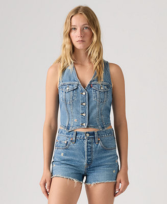 Women's Embroidered Mainline V-Neck Cotton Racer Vest | Macy's
