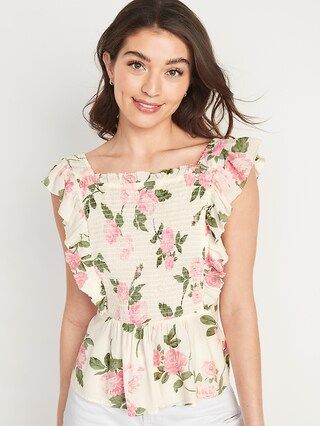 Flutter-Sleeve Floral Smocked Blouse for Women | Old Navy (US)