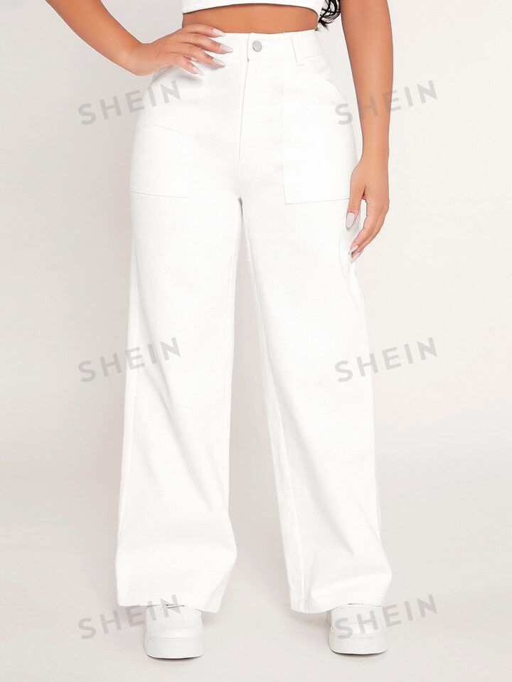 SHEIN PETITE High Waist Straight Leg Pants | SHEIN