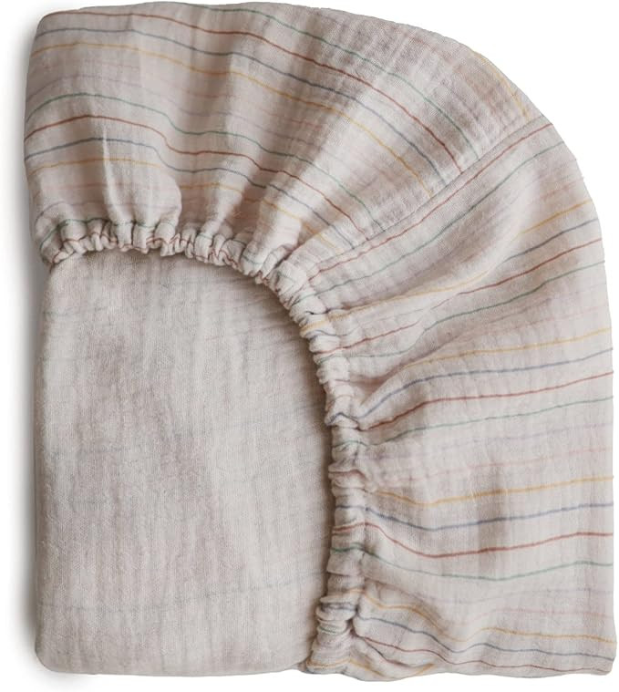 mushie Extra Soft Muslin Fitted Crib Sheet | 28"x 52" (Retro Stripes) | Amazon (US)