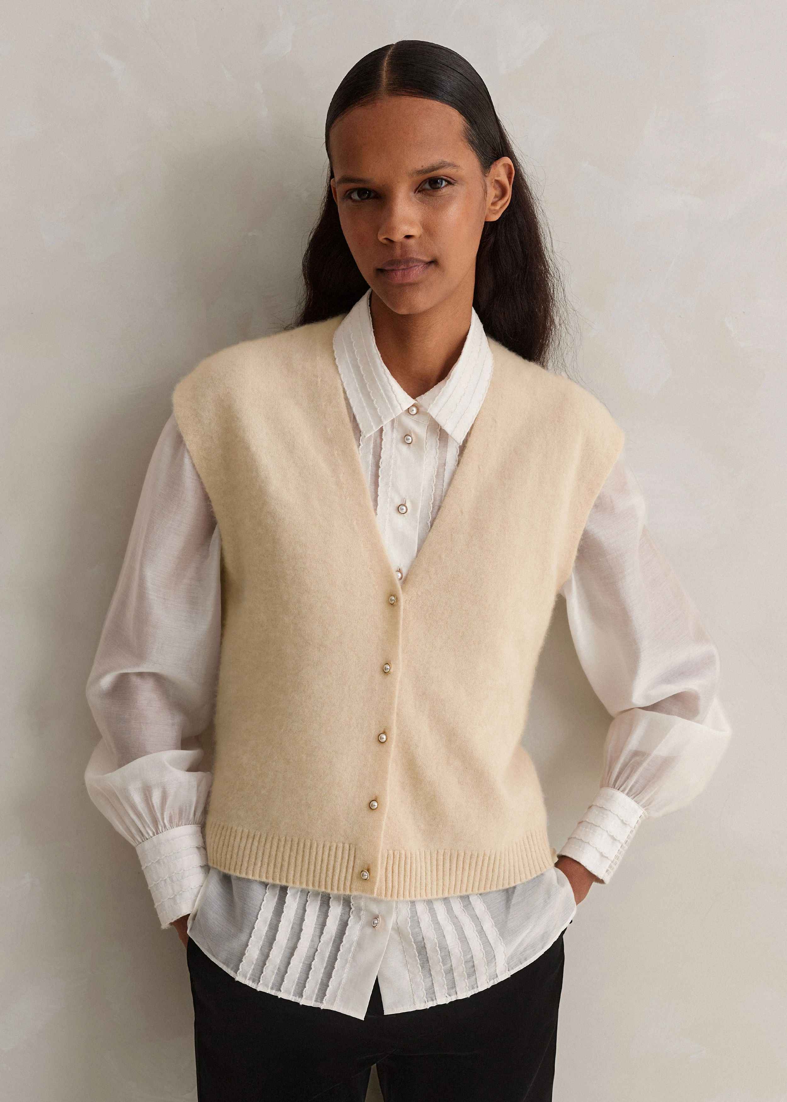Boiled Cashmere V-Neck Relaxed Pearl Button Vest | ME+EM Global (Excluding US)