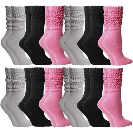 12 Pack SOCKS NBULK Womens Cotton Slouch Socks Ladies Scrunchy Slouchy Boot Socks(Pink Black Gray) | Walmart (US)