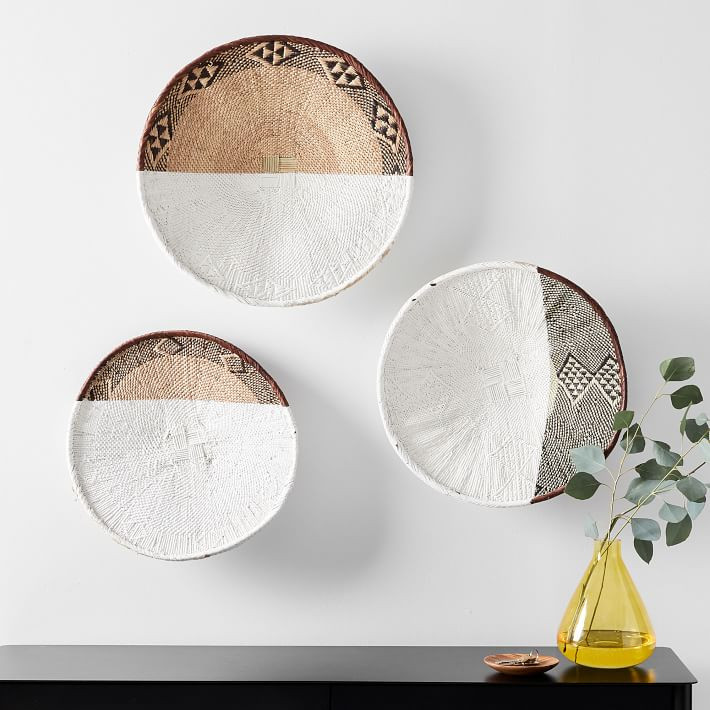 Two-Tone Palm Wall Baskets - Set of 3 | West Elm (US)