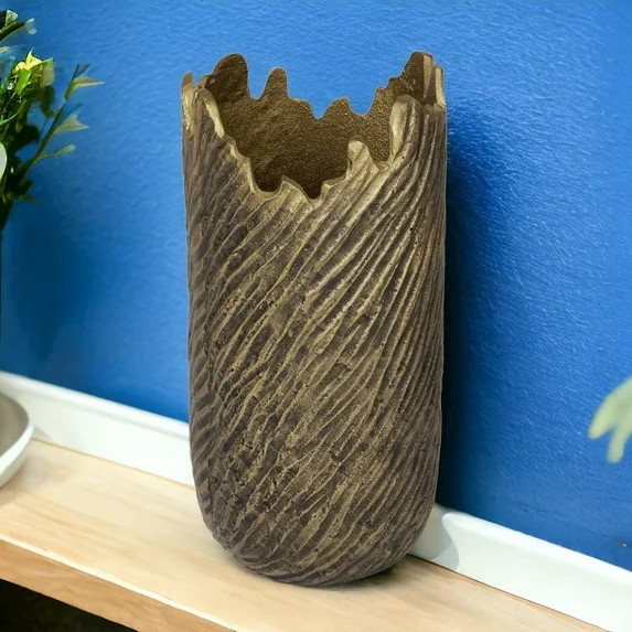 HomeRoots 17" Burnished Gold Abstract Cylinder Aluminum Table Vase - Walmart.com | Walmart (US)