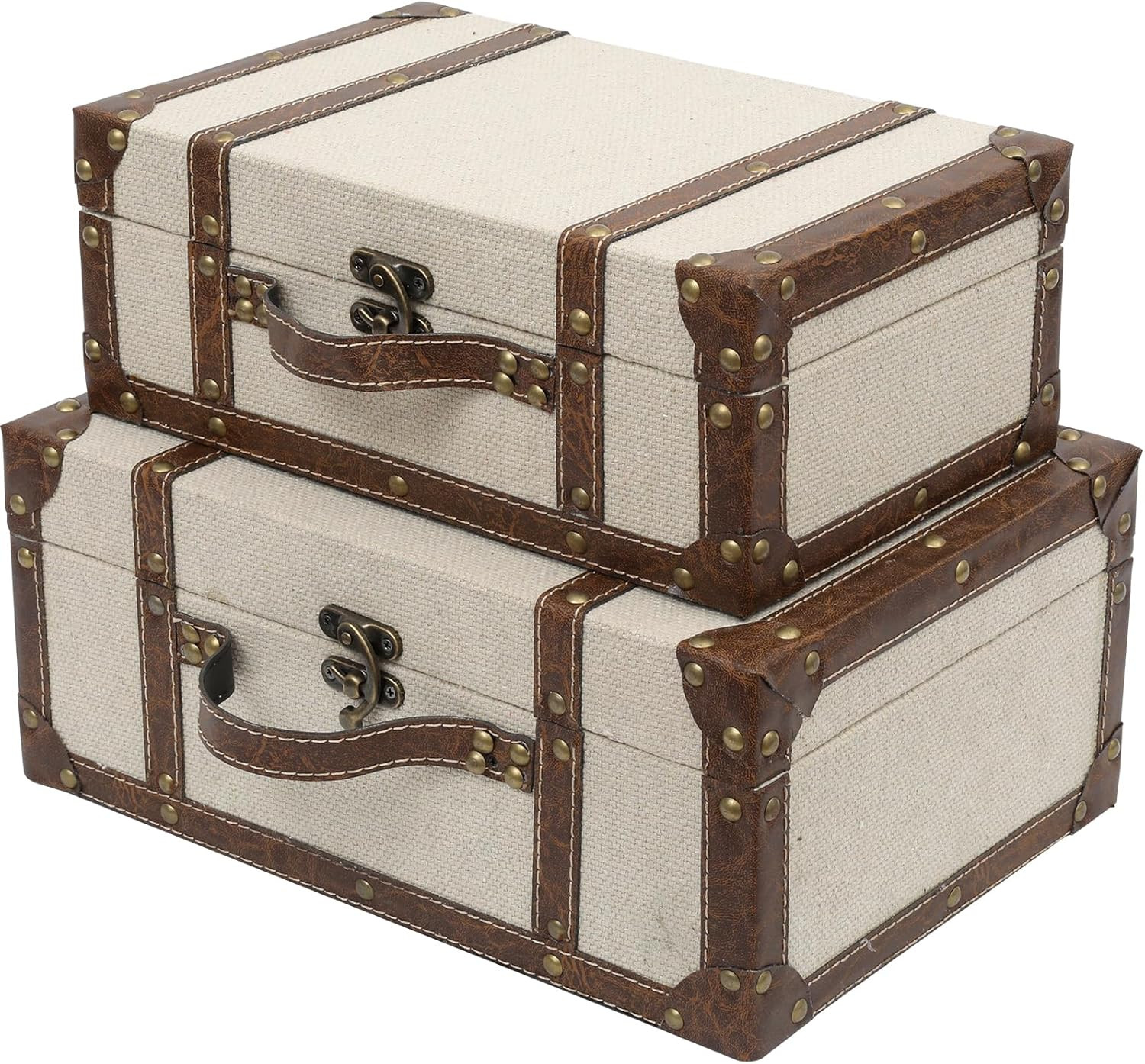 Vintage Suitcase Linen Fabric Covered Decorative Trunk Set of 2 - Antique-Style Wood Chests, Perf... | Amazon (US)